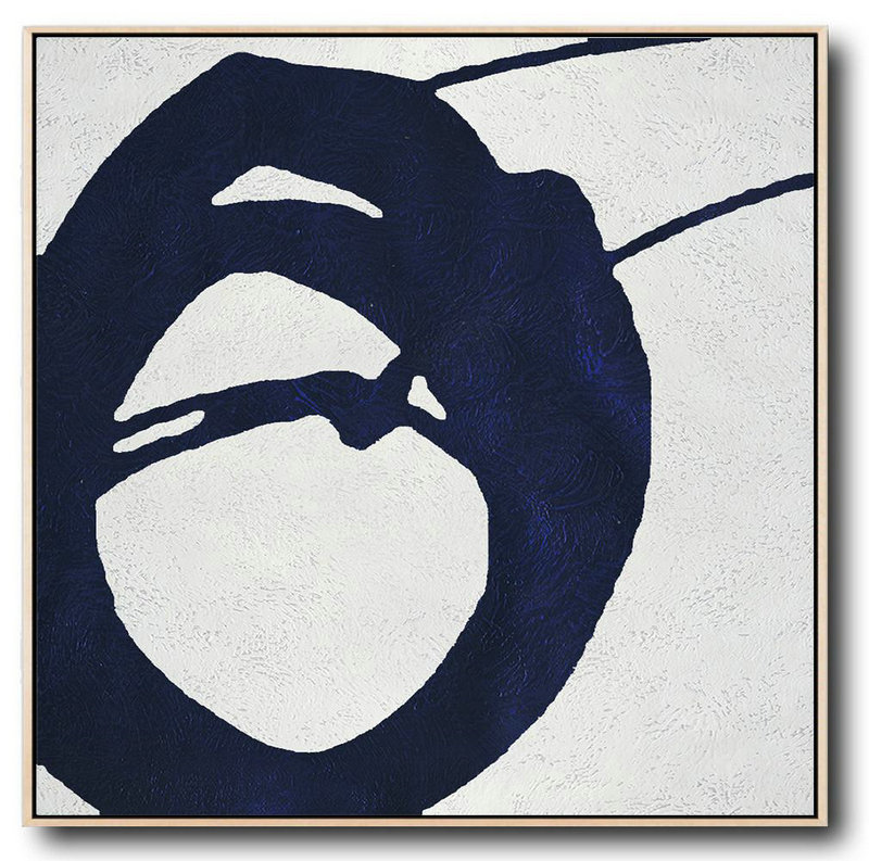 Abstract Painting Extra Large Canvas Art,Hand Painted Navy Minimalist Painting On Canvas,Extra Large Wall Art